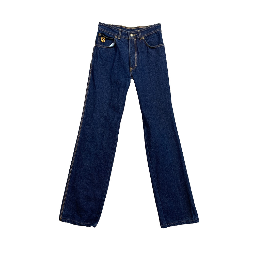 Vintage Style Auto Jeans Womens 28 Blue Bootcut Slim Fit Denim Porsche Logo